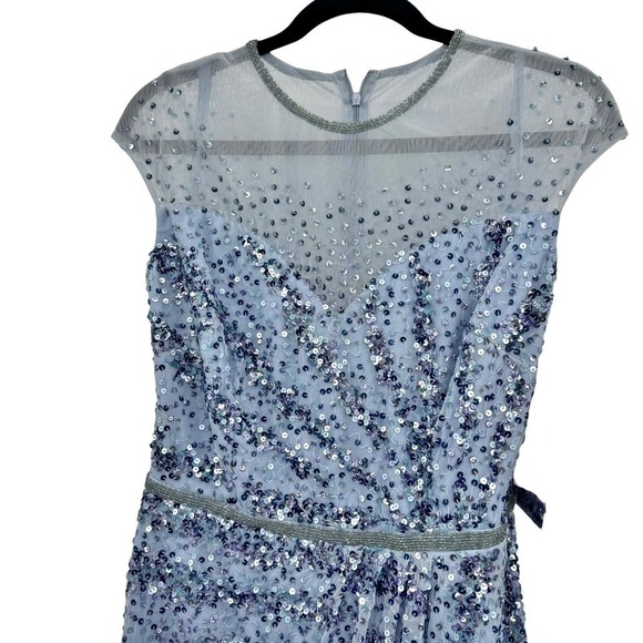 Mac Duggal Embellished Illusion High Neck Cap Sleeve Gown French Blue Size 8 NWT - Picture 7 of 10